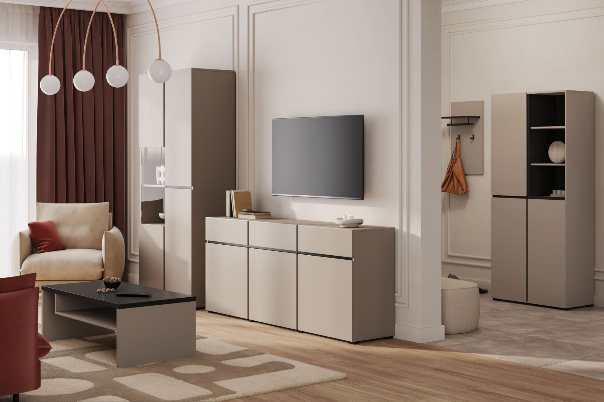 Тумба под телевизор на 3 двери и 3 ящика Helvetia CROSS 24CWMY41 (конго-черный)