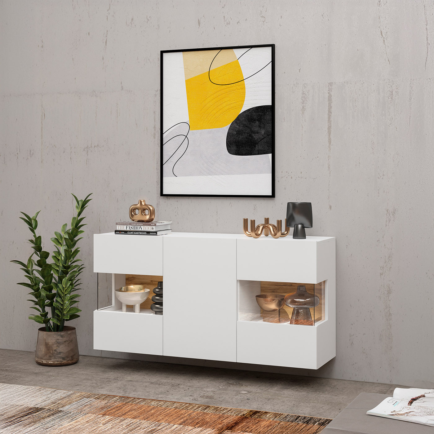 Комод на 3 двери в гостиную Helvetia AVA 249NLM25 (белый-дуб вотан/белый)