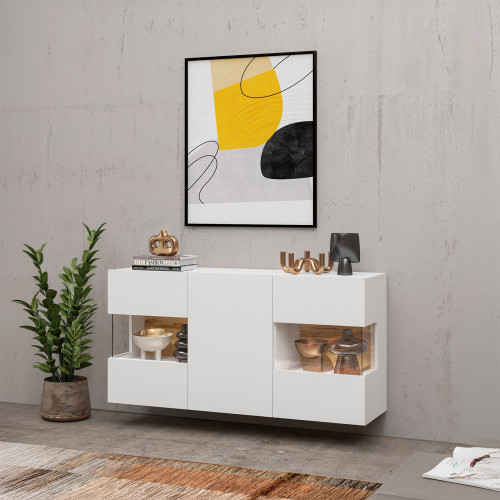 Комод на 3 двери в гостиную Helvetia AVA 249NLM25 (белый-дуб вотан/белый)