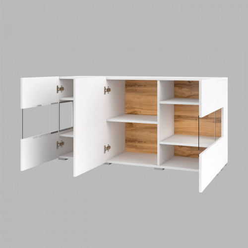 Комод на 3 двери в гостиную Helvetia AVA 249NLM25 (белый-дуб вотан/белый)