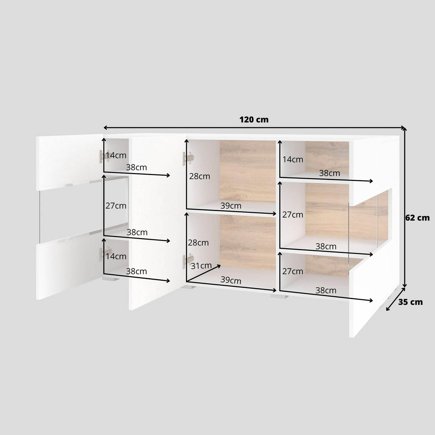 Комод на 3 двери в гостиную Helvetia AVA 249NLM25 (белый-дуб вотан/белый)