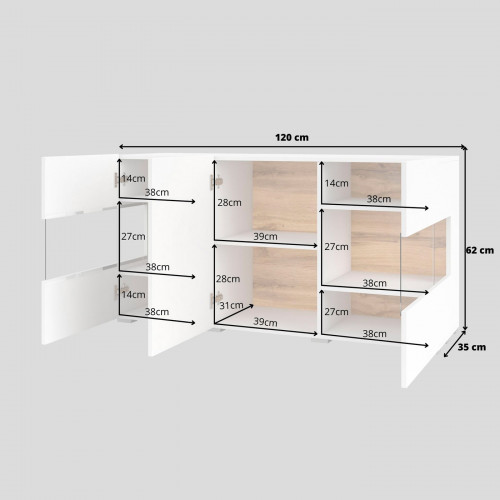 Комод на 3 двери в гостиную Helvetia AVA 249NLM25 (белый-дуб вотан/белый)