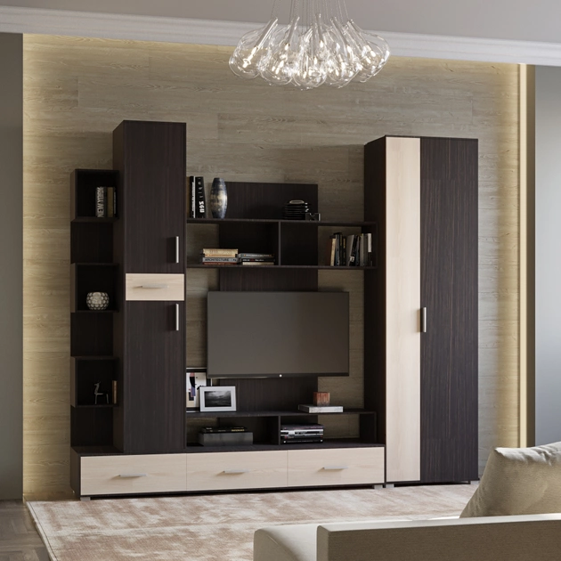 Комплект в гостиную EVR- Бриз-2 венге темный + фасад дуб молочный