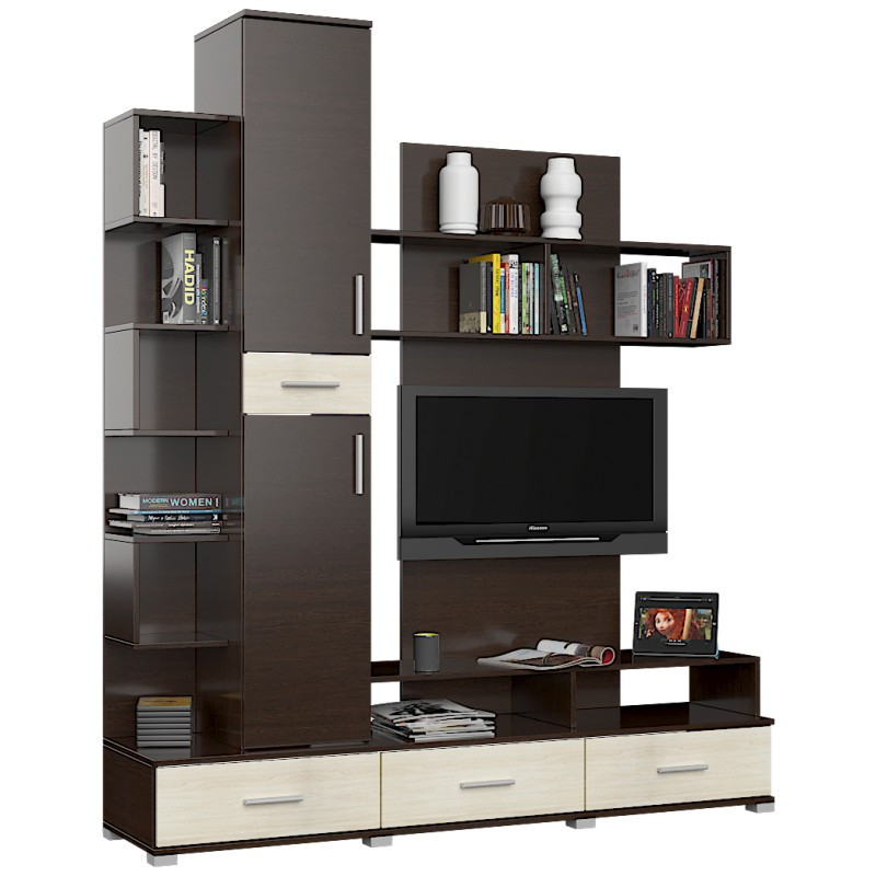 Комплект в гостиную EVR- Бриз-2 венге темный + фасад дуб молочный