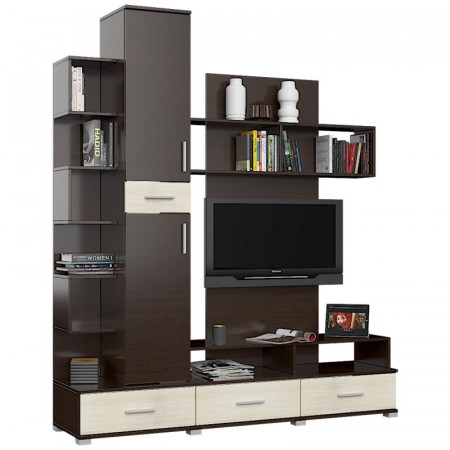 Комплект в гостиную EVR- Бриз-2 венге темный + фасад дуб молочный