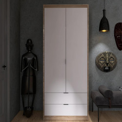 Шкаф распашной на 2 двери и 2 шухляды EVR- Сити-800(штанга) дуб Сонома + фасад белый