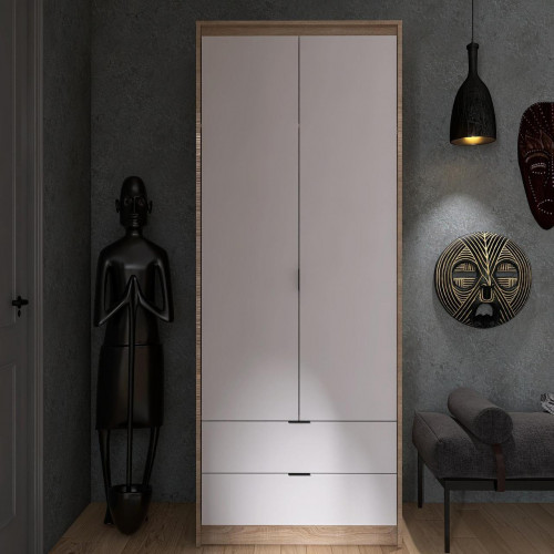 Шкаф распашной на 2 двери и 2 шухляды EVR- Сити-800(штанга) дуб Сонома + фасад белый