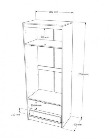 Шкаф распашной на 2 двери и 2 шухляды EVR- Сити-800(штанга) дуб Сонома + фасад белый