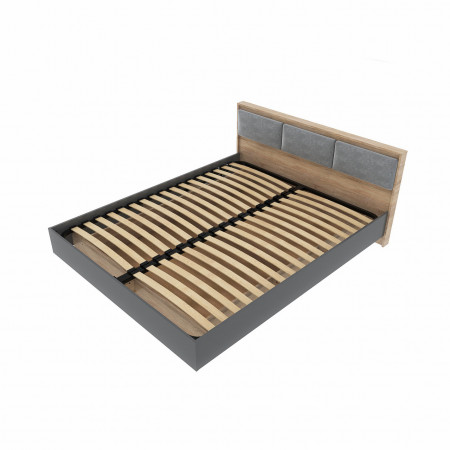 Кровать с мягким изголовьем EVR- Сити (основа ламель) дуб Сонома + графит