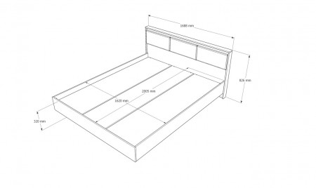 Кровать с мягким изголовьем EVR- Сити (основа ламель) дуб Сонома + графит