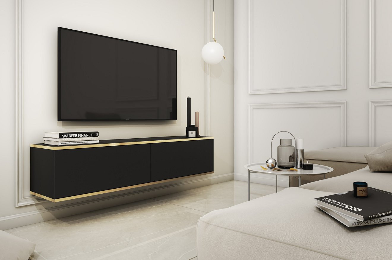 Тумба под ТВ навесная Perfect Home Оро / Oro RTV135 2-дверная Черный