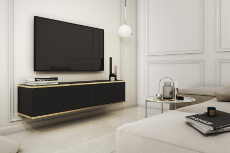 Тумба под ТВ навесная Perfect Home Оро / Oro RTV135 2-дверная Черный