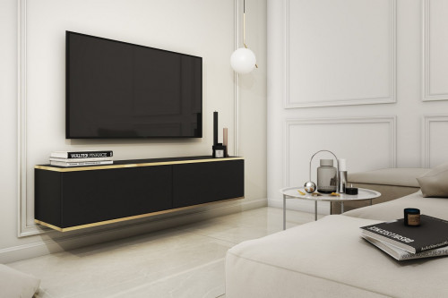 Тумба под ТВ навесная Perfect Home Оро / Oro RTV135 2-дверная Черный