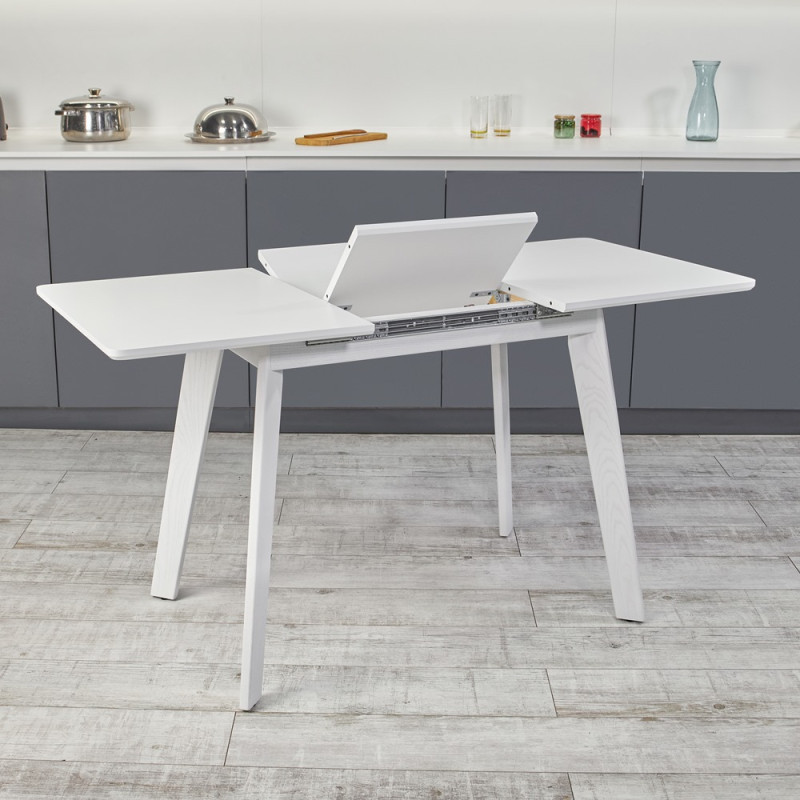 Кухонный комплект Ont- Алонзо 120 Премиум белый раздвижной стол + 4 стула Вито Премиум бежевые