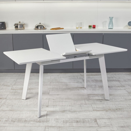 Кухонный комплект Ont- Алонзо 120 Премиум белый раздвижной стол + 4 стула Вито Премиум бежевые