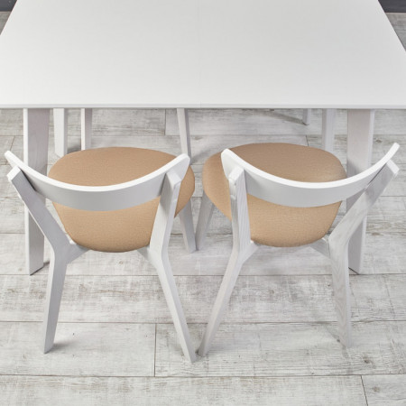 Кухонный комплект Ont- Алонзо 120 Премиум белый раздвижной стол + 4 стула Вито Премиум бежевые