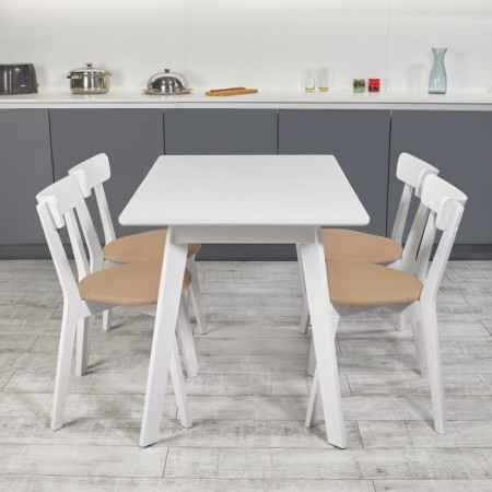 Кухонный комплект Ont- Алонзо 120 Премиум белый раздвижной стол + 4 стула Вито Премиум бежевые