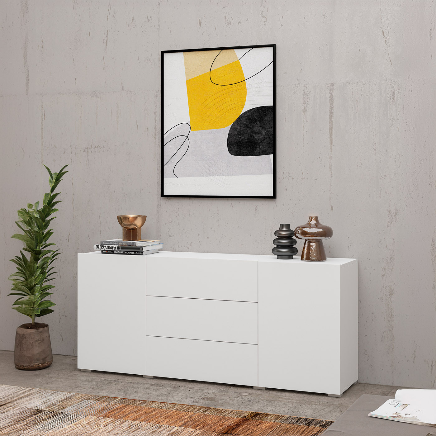 Комод на 2 двери и 3 ящика в гостиную Helvetia AVA 249NLM26 (белый-дуб вотан/белый)