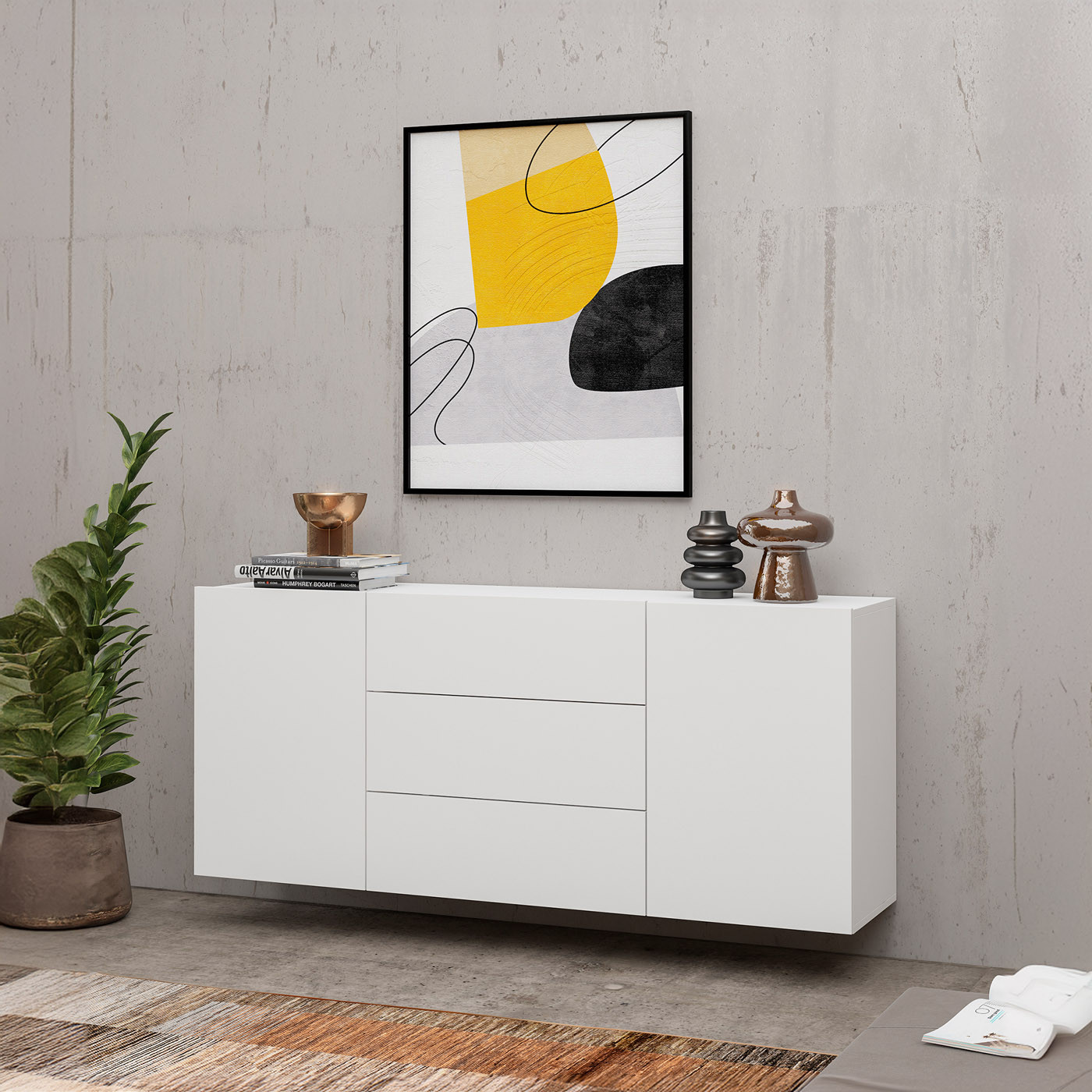 Комод на 2 двери и 3 ящика в гостиную Helvetia AVA 249NLM26 (белый-дуб вотан/белый)