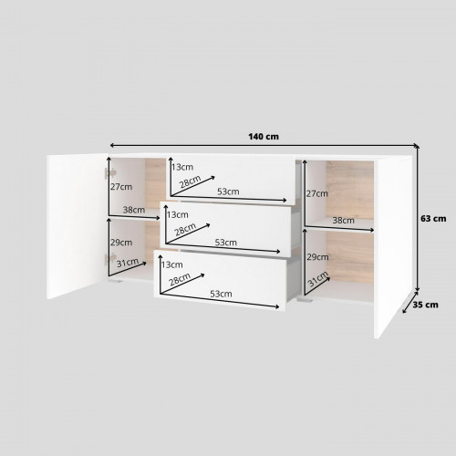 Комод на 2 двери и 3 ящика в гостиную Helvetia AVA 249NLM26 (белый-дуб вотан/белый)