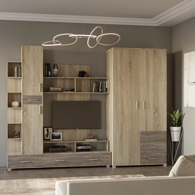 Комплект в гостиную EVR- Бриз-3 дуб Сонома + фасад трюфель