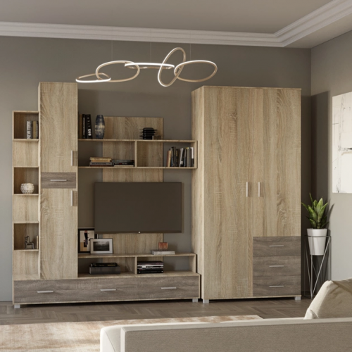 Комплект в гостиную EVR- Бриз-3 дуб Сонома + фасад трюфель