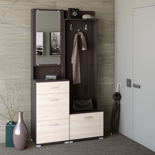 Тумба для обуви с зеркалом EVR- Бриз ТО-4 венге + фасад дуб молочный