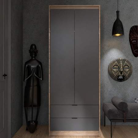 Шкаф распашной на 2 двери и 2 шухляды EVR- Сити-800(штанга) дуб Сонома + фасад графит