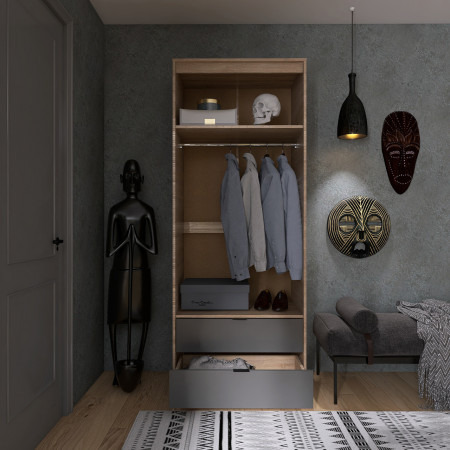 Шкаф распашной на 2 двери и 2 шухляды EVR- Сити-800(штанга) дуб Сонома + фасад графит