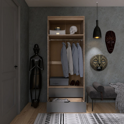 Шкаф распашной на 2 двери и 2 шухляды EVR- Сити-800(штанга) дуб Сонома + фасад графит