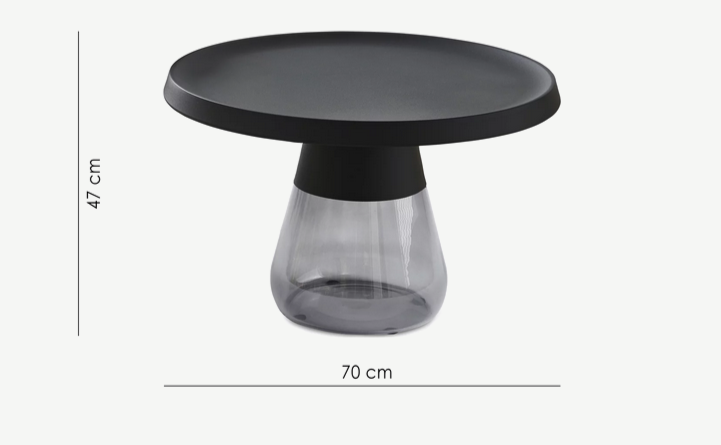 Стол кофейный CRV- Elle, Black top grey glass base 70*70 см