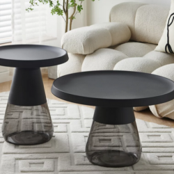 Стол кофейный CRV- Elle, Black top grey glass base 70*70 см