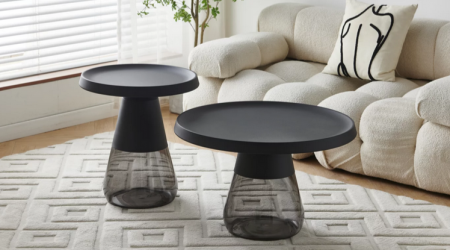 Стол кофейный CRV- Elle, Black top grey glass base 70*70 см