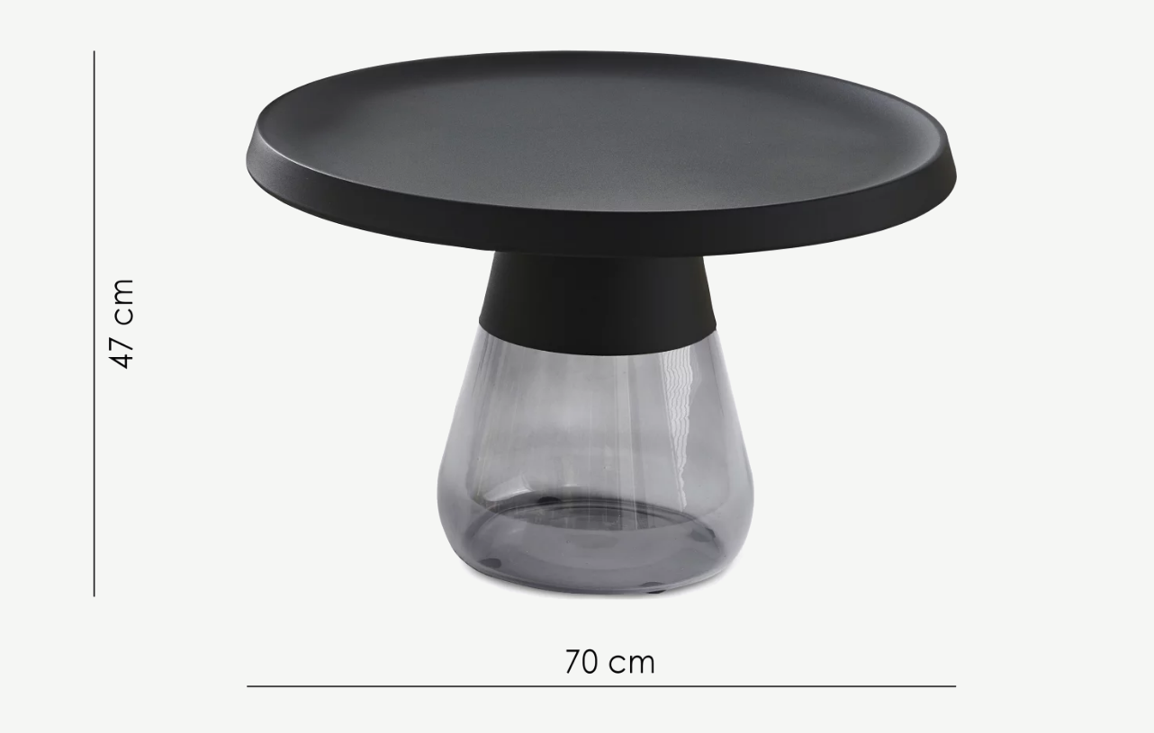 Стол кофейный CRV- Elle, Black top grey glass base 70*70 см
