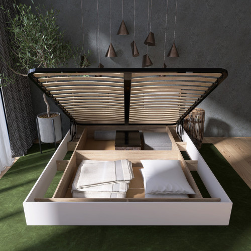 Кровать с мягким изголовьем EVR- Сити (основа подъемный механизм) дуб Сонома + белый