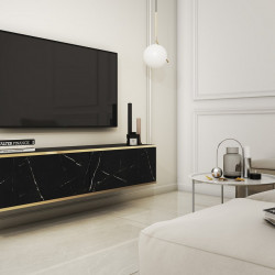 Тумба под ТВ навесная Perfect Home Оро / Oro RTV135 2-дверная Черный мрамор роял