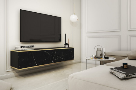 Тумба под ТВ навесная Perfect Home Оро / Oro RTV135 2-дверная Черный мрамор роял