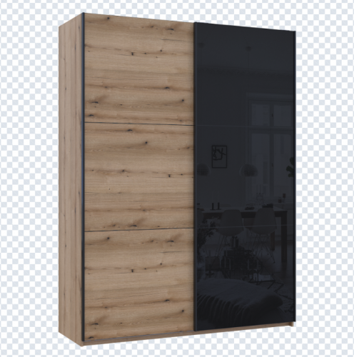 Шкаф - купе DRS- G-Caiser (180х60х240 см) 1ДСП 1 Черное стекло/3 части Дуб Эвок  