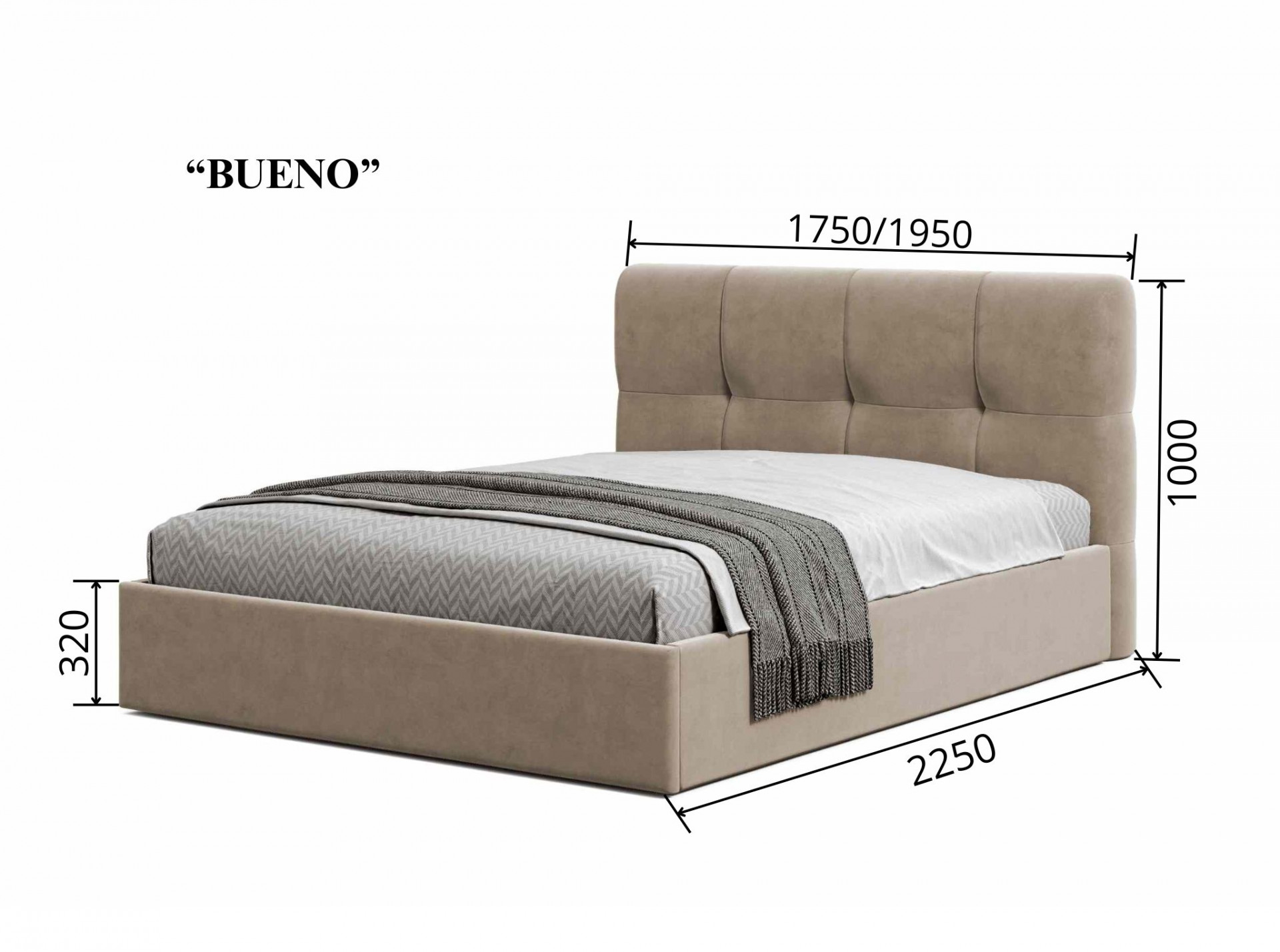 Кровать 2-х спальная VRN- Bueno 160 * 200 см (тёмно-серый,светло-серый)