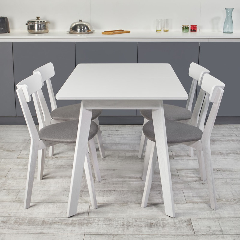 Кухонный комплект Ont- Алонзо 120 Премиум белый раздвижной стол + 4 стула Вито Премиум серый