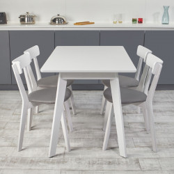 Кухонный комплект Ont- Алонзо 120 Премиум белый раздвижной стол + 4 стула Вито Премиум серый