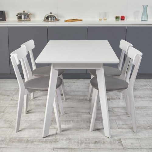 Кухонный комплект Ont- Алонзо 120 Премиум белый раздвижной стол + 4 стула Вито Премиум серый