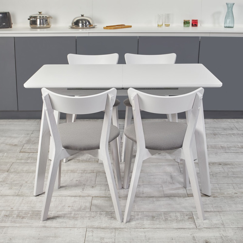 Кухонный комплект Ont- Алонзо 120 Премиум белый раздвижной стол + 4 стула Вито Премиум серый