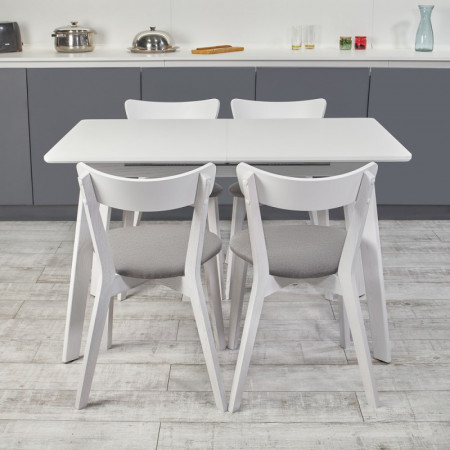 Кухонный комплект Ont- Алонзо 120 Премиум белый раздвижной стол + 4 стула Вито Премиум серый