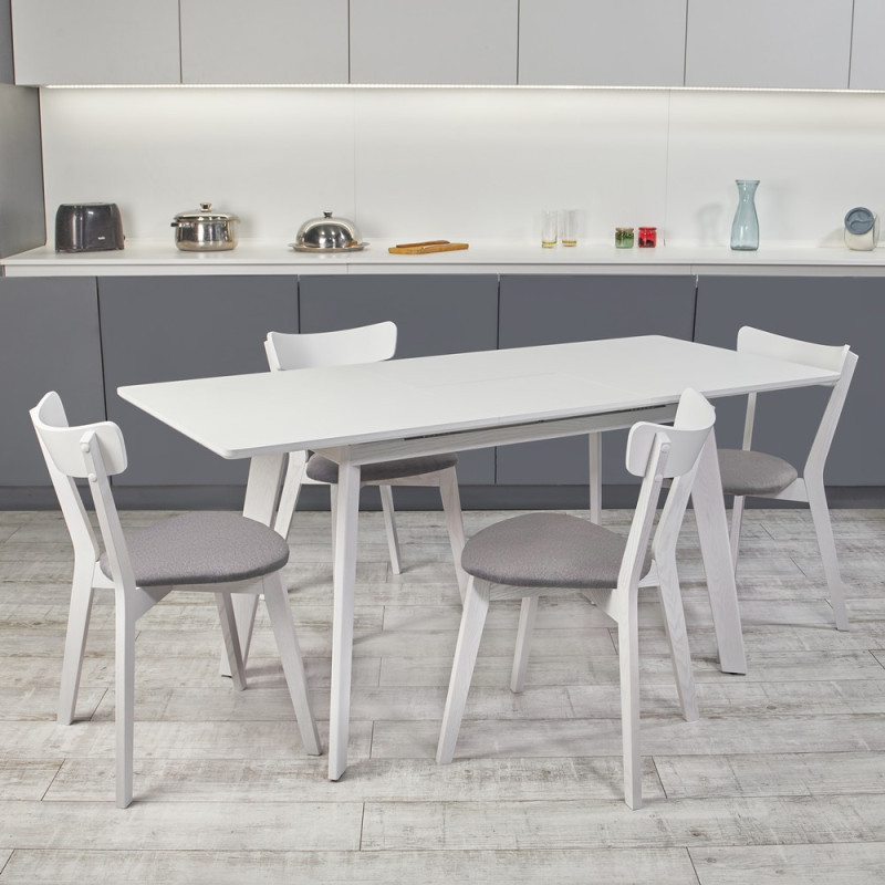 Кухонный комплект Ont- Алонзо 120 Премиум белый раздвижной стол + 4 стула Вито Премиум серый