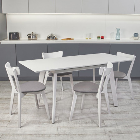 Кухонный комплект Ont- Алонзо 120 Премиум белый раздвижной стол + 4 стула Вито Премиум серый