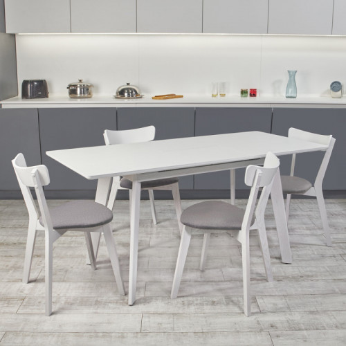 Кухонный комплект Ont- Алонзо 120 Премиум белый раздвижной стол + 4 стула Вито Премиум серый