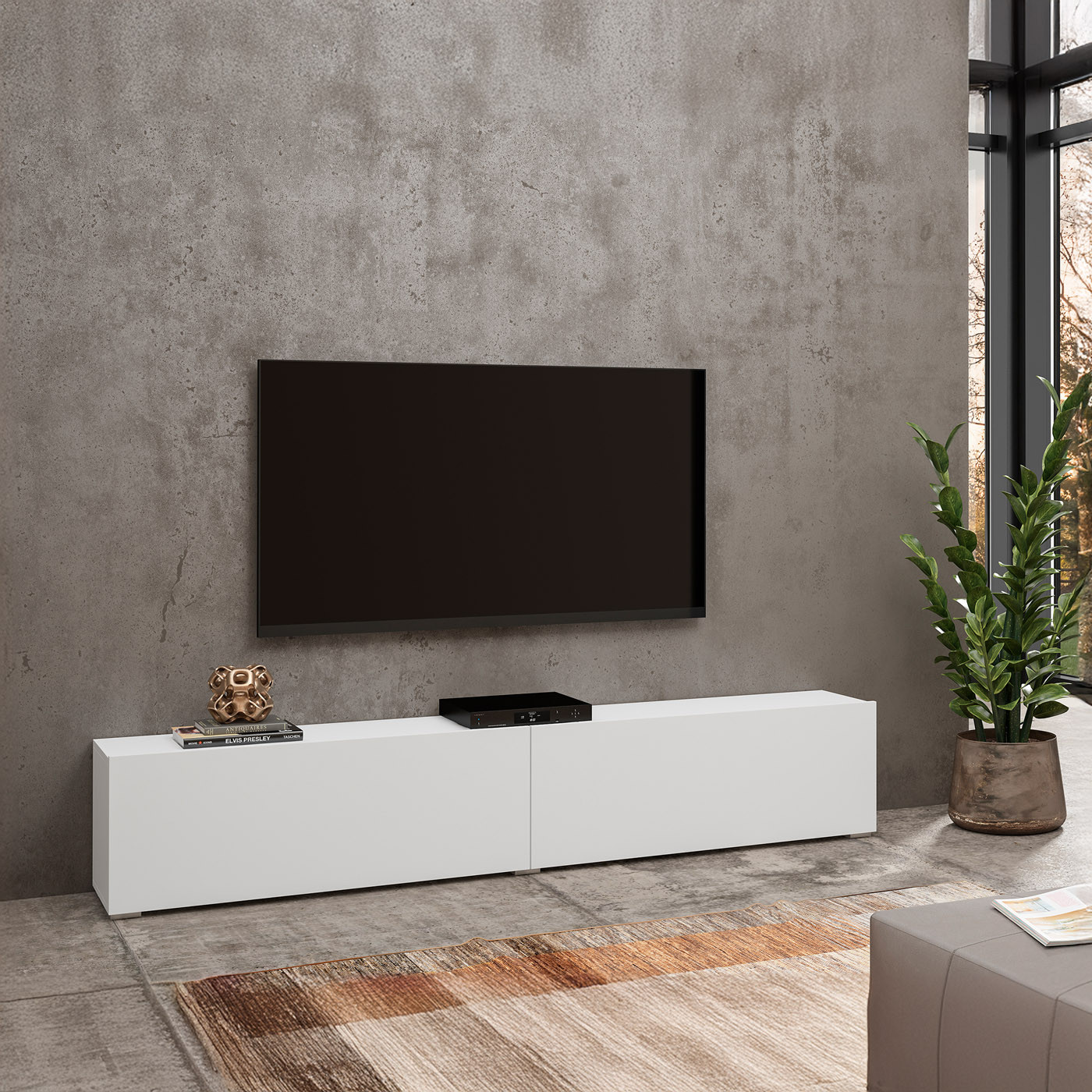 Тумба под телевизор в гостиную Helvetia AVA 249NLM40 (белый-дуб вотан/белый)