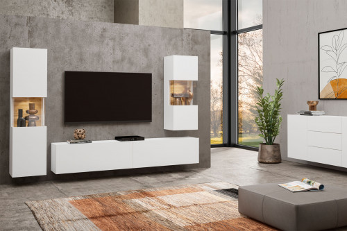 Тумба под телевизор в гостиную Helvetia AVA 249NLM40 (белый-дуб вотан/белый)