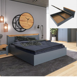 Кровать двуспальная EVR- Нордик (основа подъемный механизм) дуб крафт золотой + графит